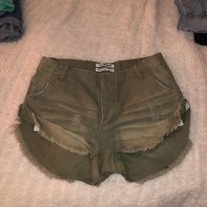 One Teaspoon Military Raw-Edge Double Cuff Shorts